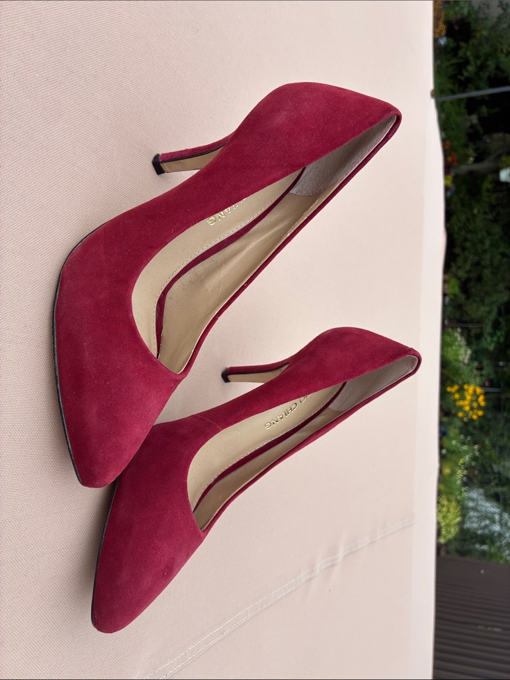 Arturo Chiang Burgundy Suede Pointed Toe Stiletto Pumps